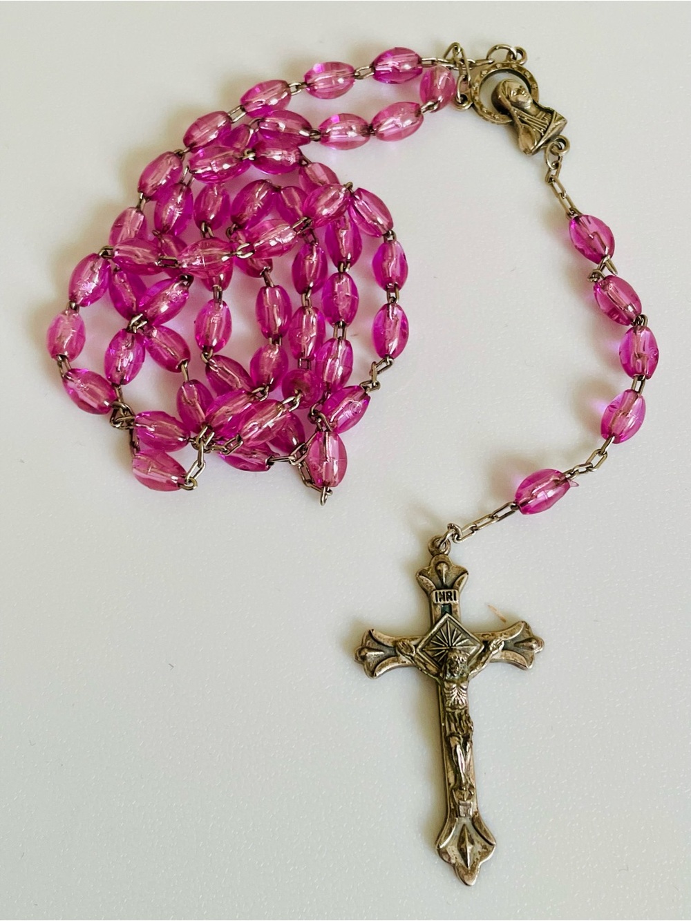 Pink Rosary Necklace Prayer NEW